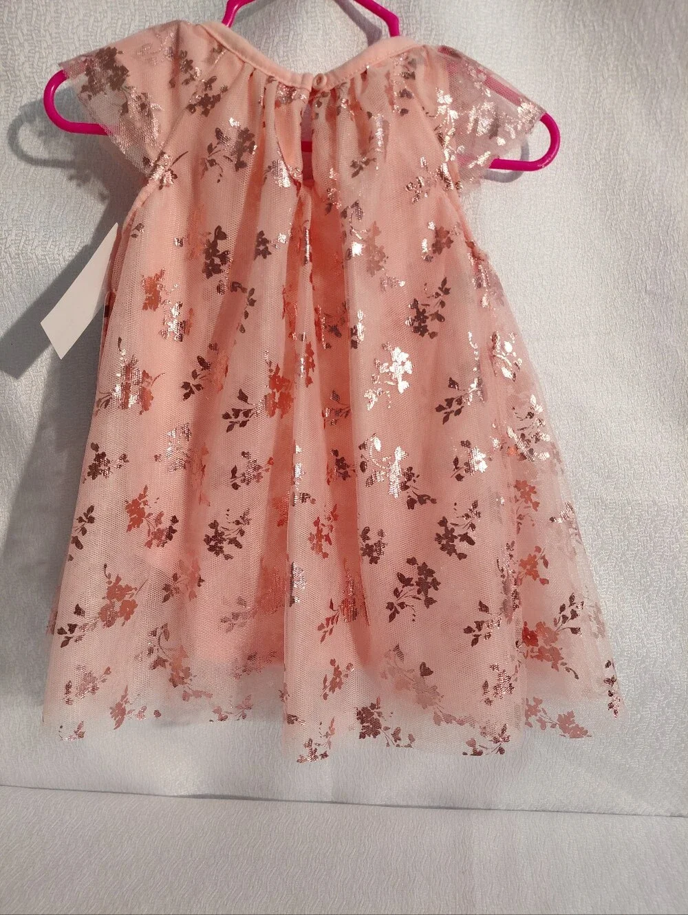 Baby Starters Sparkling Peach Floral Tulle Dress for Baby Girls Sz 9 Months
